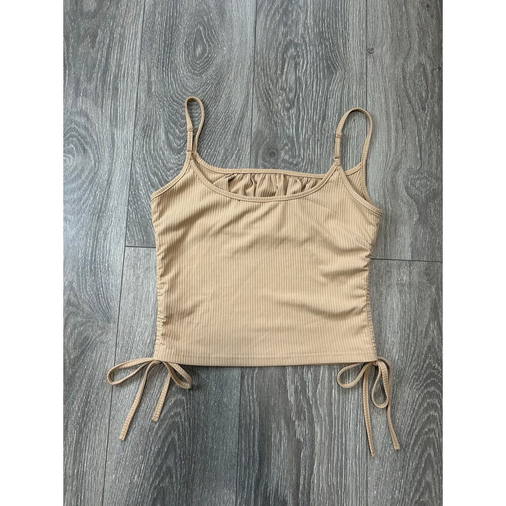 Drawstring Ruched Crop Cami Tank Top Size Large - Picture 5 of 5
